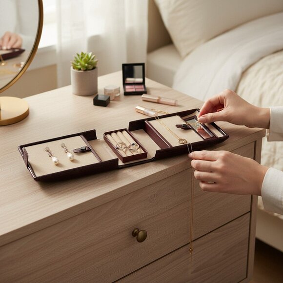 Vintage Wolf Designs Travel Jewelry Case (1997) – Burgundy Croc Embossed - Picture 2 of 9